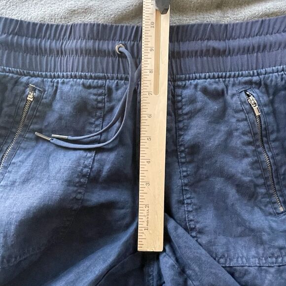 Athleta Cabo Linen Jogger Pant Womens 2 Blue Drawstring Taper Zip Pocket Coastal - Picture 10 of 12